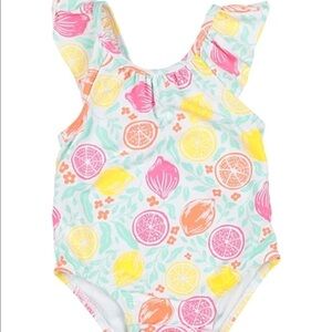 Nordstrom Hatley Citrus Print Ruffle One Piece Swimsuit 6-9 M Pink Yellow Orange